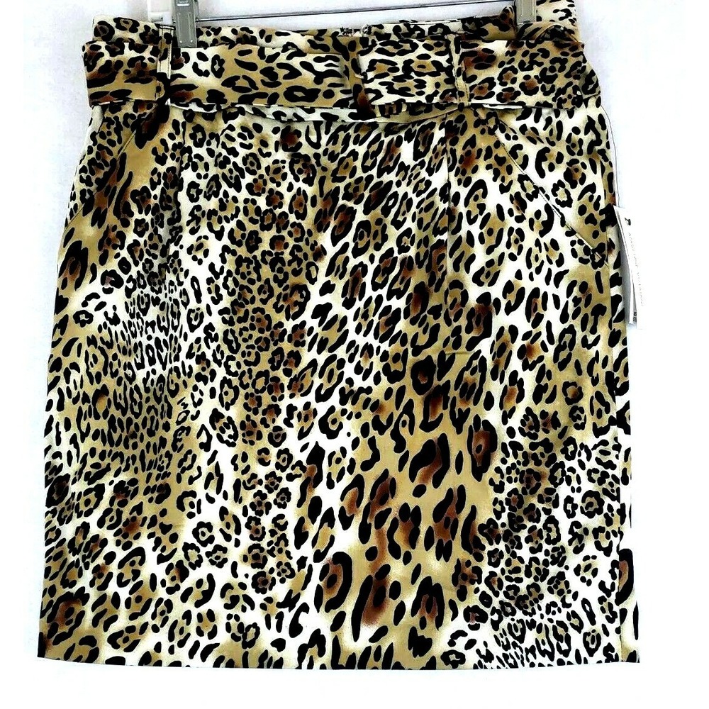 Adrienne Vittadini Women 10 Skirt Leopard Animal Print Wild Safari Belted NWT